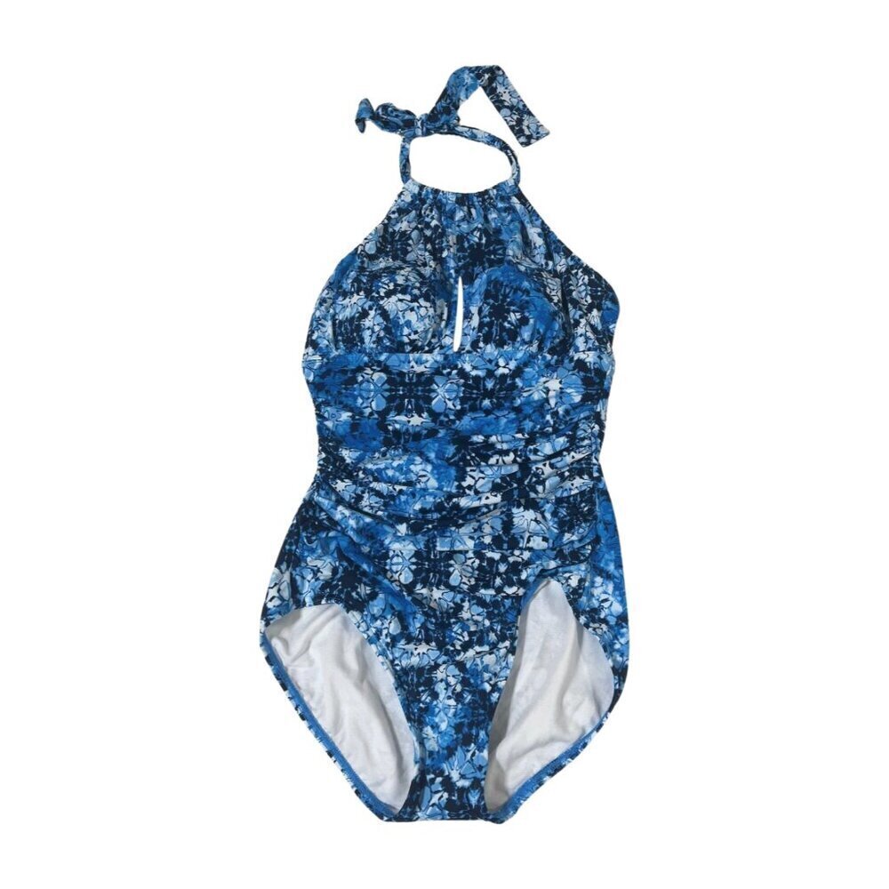 DreamSuit Miracle One Piece Swimsuit Sz 8 Blue Floral High Neck Slimming NWT